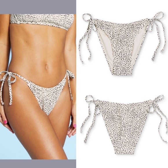 NWT Xhilaration [ Small ] Scoop String Bikini Bottom in‎ Cream Dot - Picture 1 of 5